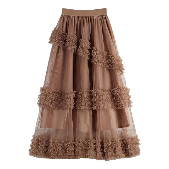 Pntutb Ladies Skirts Womens Solid Color Cake Mesh Mid-Length Large Swing A-Line Half-Body Skirt