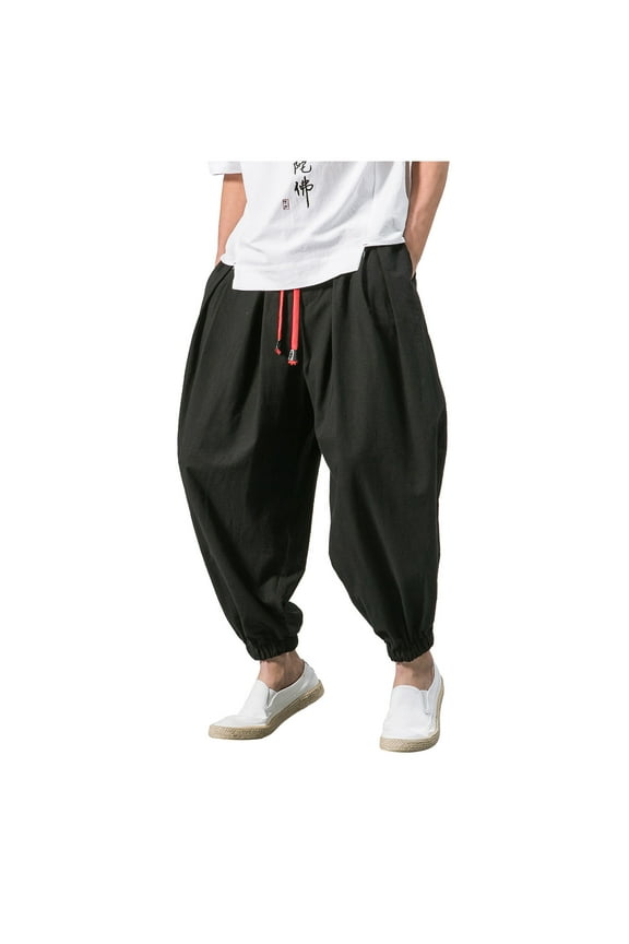 Pntutb Mens,Men Fashion Casual Loose Solid Color Harem Pants Wide Leg Elasticated Pants