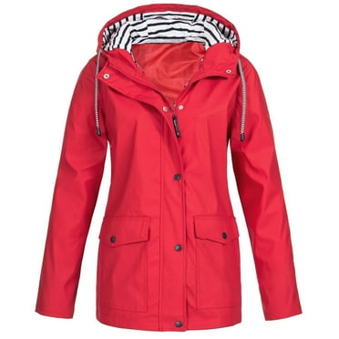 Pntutb Plus Size Outwear Rain Jacket for Women Clearance, Womens Solid Rain Jacket Outdoor Plus Size Waterproof Hooded Raincoat Windproof