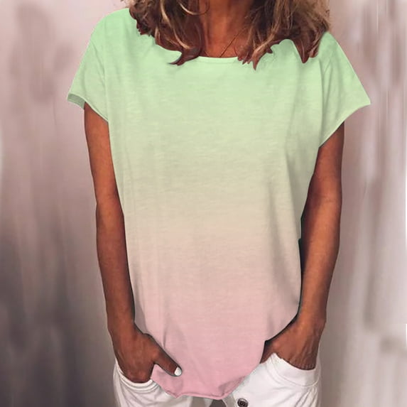 Pntutb Clothes,Womens Casual Gradient Color Short Sleeve T-Shirt Tunic Blouse Tops