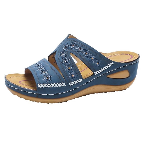 Pntutb Shoes Womens Multi-Color Embroidered Sandals With Wedge Fish Mouth Platform Shoes