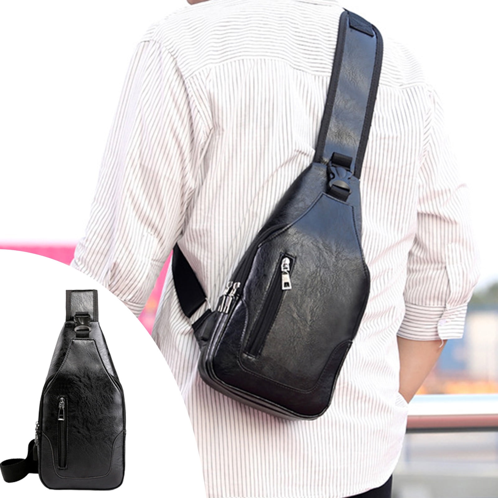 Leather Sling Bag Crossbody Backpack Travel Outdoor Camping Daypack Polare Modern Style Sling Shoulder Bag Men main image 2