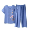 thumbnail image 1 of Pntutb Summer Womens Two Piece Set Short Sleeve Round Neck Pajama Set Tops Pants Set, 1 of 5