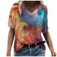thumbnail image 1 of Pntutb Tops Womens Summer Print Short Sleeve V-Neck T-Shirt Casual Tee, 1 of 6