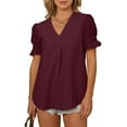 thumbnail image 1 of Pntutb Tops Womens Solid V-Neck Loose Short Sleeve T-Shirt Blouse Pullover, 1 of 6