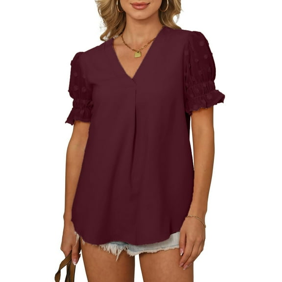 Pntutb Tops Womens Solid V-Neck Loose Short Sleeve T-Shirt Blouse Pullover