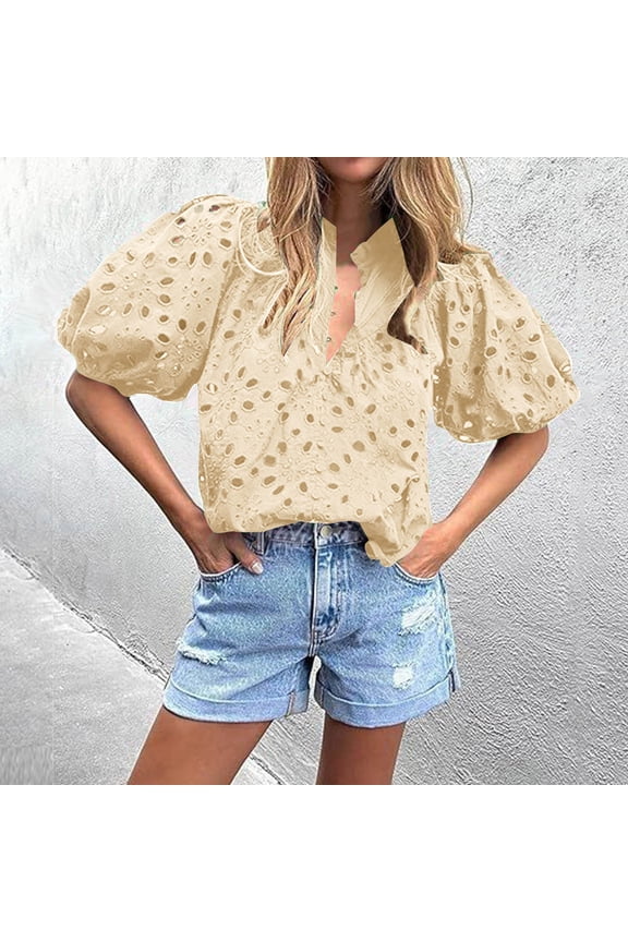 Otvok Womens Casual Tops Stand-Up Collar Short Half Sleeve Casual T-Shirt Blouse