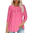 thumbnail image 1 of Pntutb Women Casual Summer Tops Solid T-shirt 3/4 Sleeve Round Neck Ruched Pullover Blouse, 1 of 5