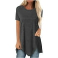 thumbnail image 1 of Pntutb Women Plus Size Button Solid Round Neck Short Sleeve Irregular T-shirt Blouse Tops, 1 of 6