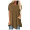 thumbnail image 1 of Pntutb Women Plus Size Tops Short Sleeve,Ladies Blouse Button Solid Round Neck Irregular T-shirt, 1 of 6