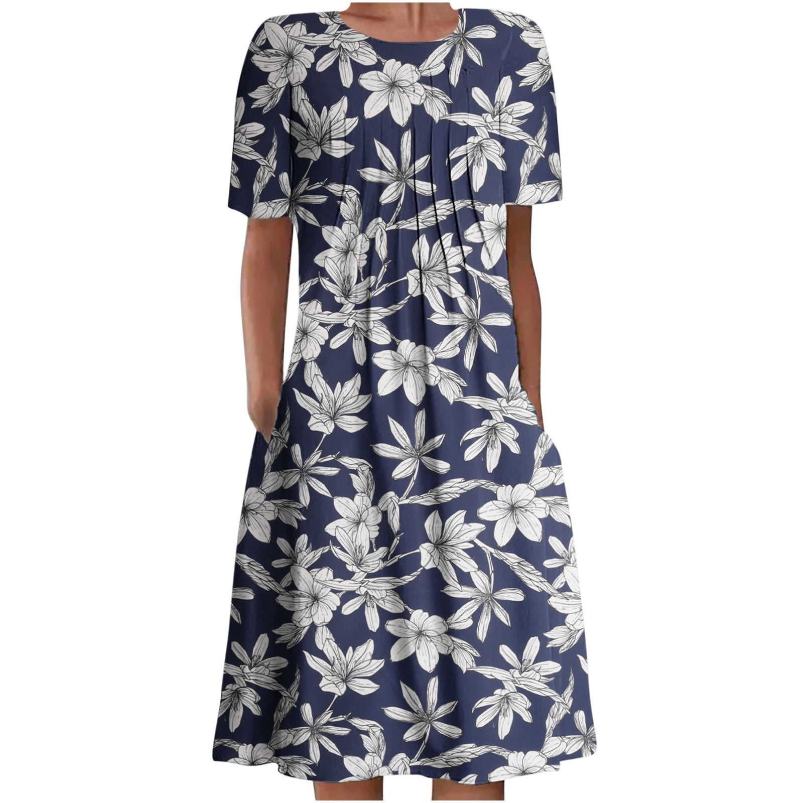 Pntutb Women Summer Dress 95% Polyester 5% Spandex O-Neck Short Sleeve  Floral Dresses - Walmart.com