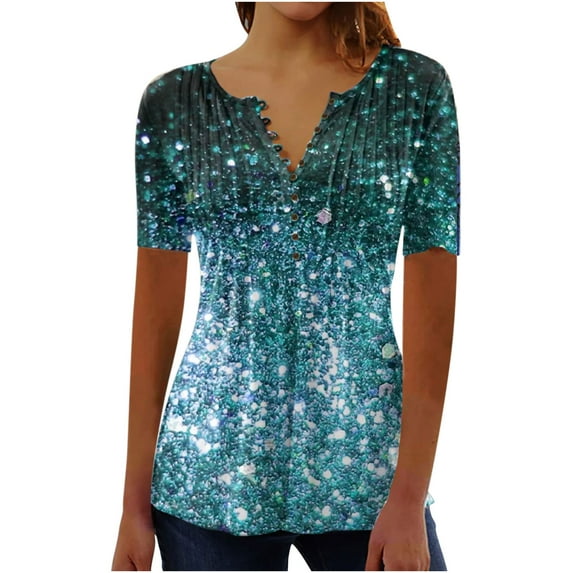 Pntutb Women Tops Fashion Casual Print Round Neck Loose Short Sleeve T-shirt Blouse Pullover