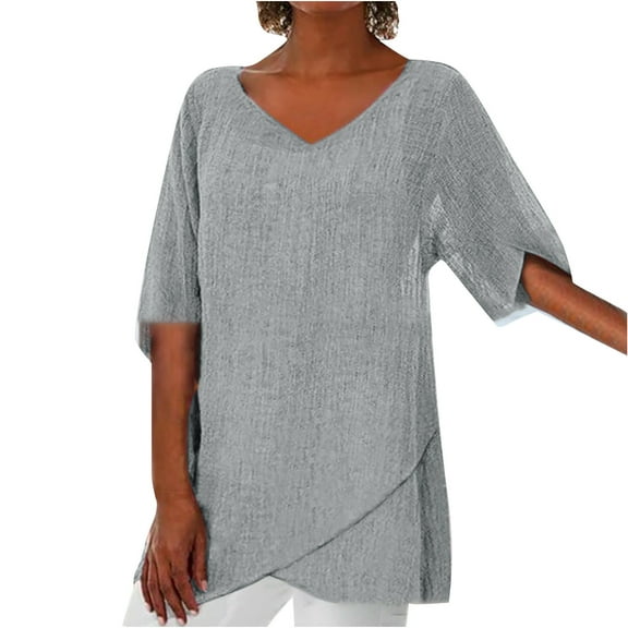 Pntutb Women's Casual Lotu Sleeve V-Neck Solid Irregular Blouse Tops T-Shirt Clothes