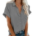 thumbnail image 1 of Pntutb Women's Causal Button Solid Blouse Short Sleeve T-Shirt Summer Tops, 1 of 5