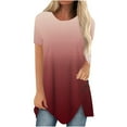 thumbnail image 1 of Pntutb Women's Plus Size Round Neck Short Sleeve Irregular T-Shirt Tops, 1 of 5