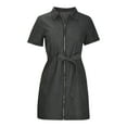 thumbnail image 1 of Patlollav Womens Summer Fashion Lace Up Waist Short Sleeve Zipper Sexy Pocket Slim Denim Dress, 1 of 6
