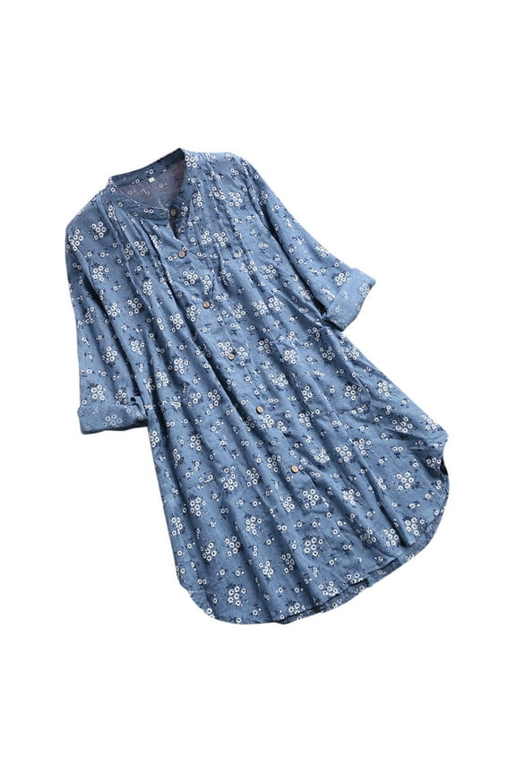 Pntutb Women's V-Neck Pleated Floral Print Long Sleeve Casual Tops T-Shirt Blouse Clothes