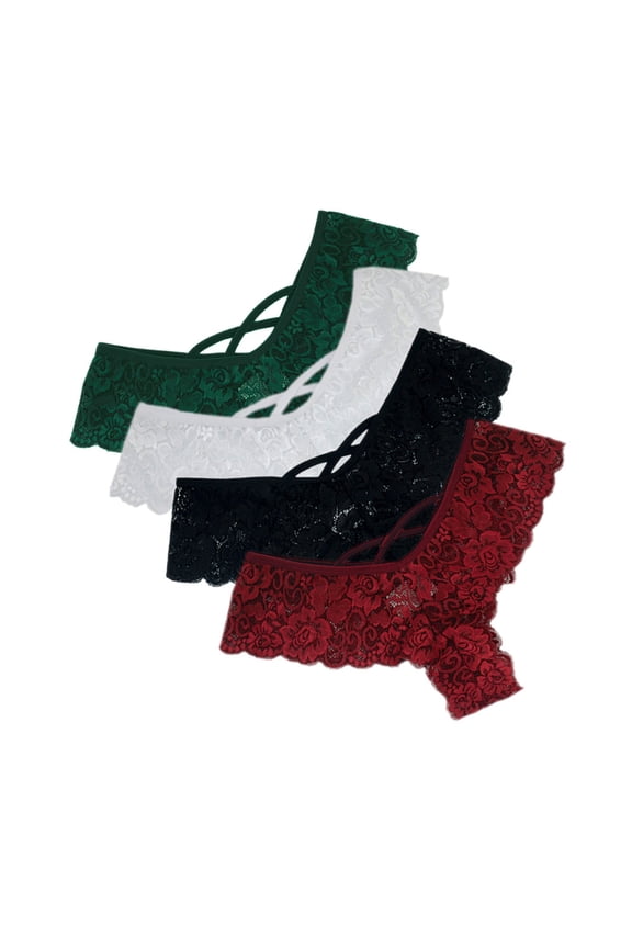 Pntutb Womens,4Pc Sexy Women Lace Flowers Low Waist Underwear Panties G-String Lingerie Thongs