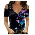 thumbnail image 1 of Pntutb Womens Broken Floral Print Loose V-Neck Short Sleeve Tunic Shirt Blouse Tops, 1 of 3