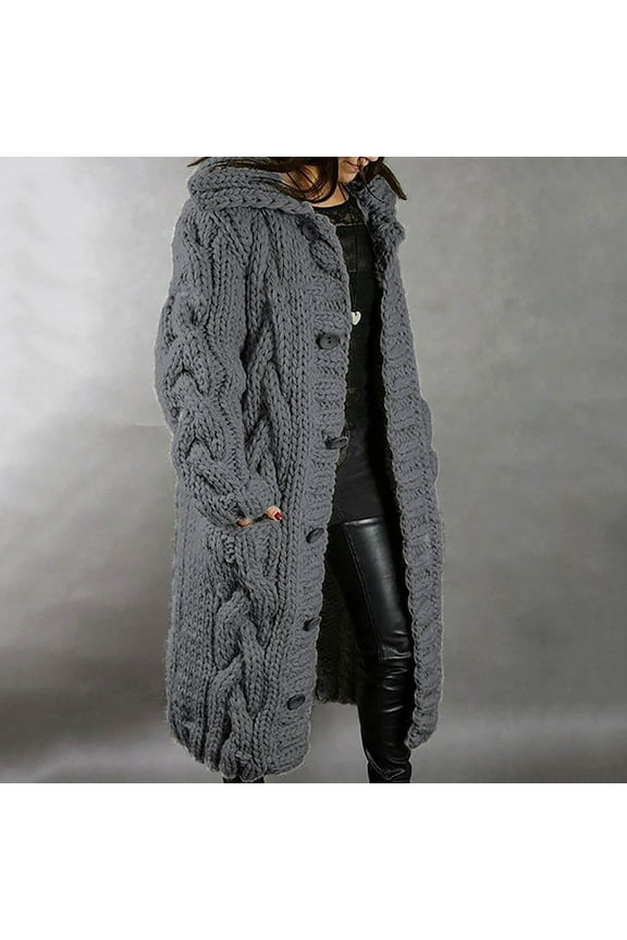 Pntutb Womens Cardigan Plus Size Sweater Pocket Single Breasted Long Sleeve Coat