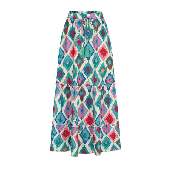 Pntutb Womens Casual Skirts Vacation Printed Elastic Bohemian Skirt