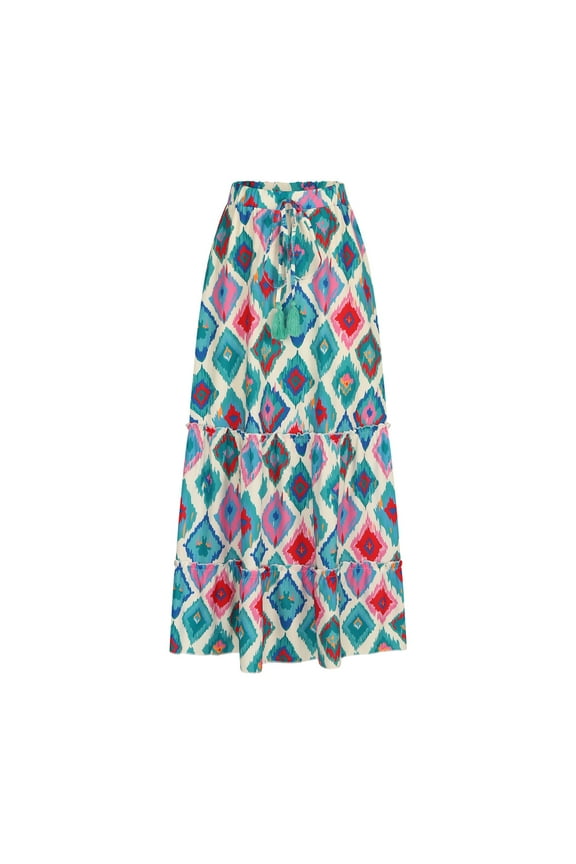 Pntutb Womens Casual Skirts Vacation Printed Elastic Bohemian Skirt