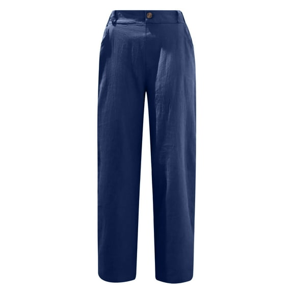 Pntutb Womens Casual Solid Color Pockets Buttons Elastic Waist Comfortable Straight Pants