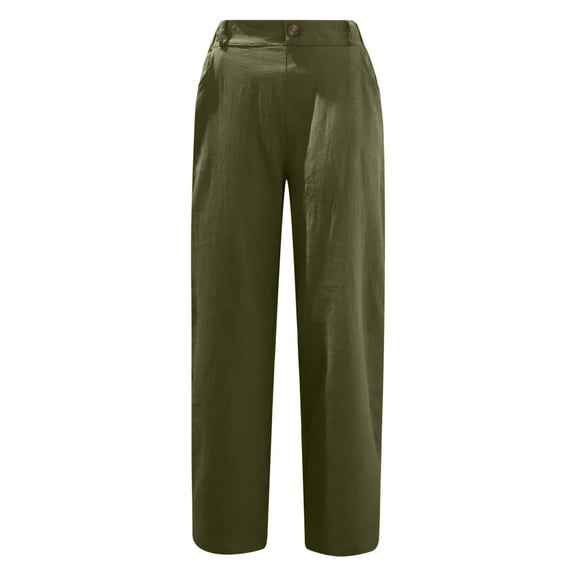 Pntutb Womens Casual Solid Color Pockets Buttons Elastic Waist Comfortable Straight Pants