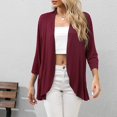 thumbnail image 1 of Pntutb Womens 3/4 Sleeve Fashion Casual Comfortable Solid Color Cardigan Top Blouse Wine L, 1 of 6