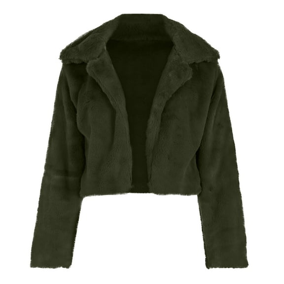 Pntutb Womens Coat Fluffys Fleece Turn-down Collar Faux Furs Top Short Loose Coat