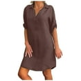 thumbnail image 1 of Pntutb Fashion Women's Plus Size Solid Cotton Linen Turn Down Collar Loose Shirt Dress, 1 of 6