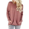thumbnail image 1 of Pntutb Womens O-Neck Long Sleeve T-Shirt Summer Solid Pocket Loose Blouse Tops, 1 of 5