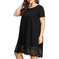 thumbnail image 1 of Pntutb Womens Clearance,Plus Size Fashion Women's Solid Short Sleeve O-Neck Hollow Out Casual Dress, 1 of 6