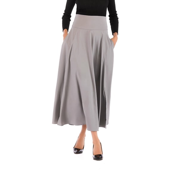 Pntutb Womens Clearance Solid Color High Waist Pleated A Line Long Skirt Front Slit Belted Maxi