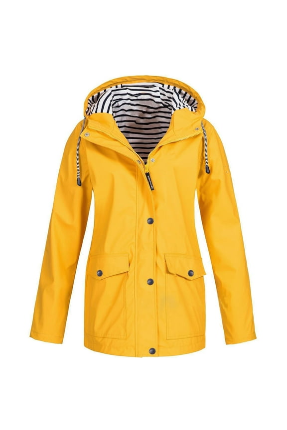 Pntutb Womens Clearance Solid Rain Jacket Outdoor Plus Size Waterproof Hooded Raincoat Windproof