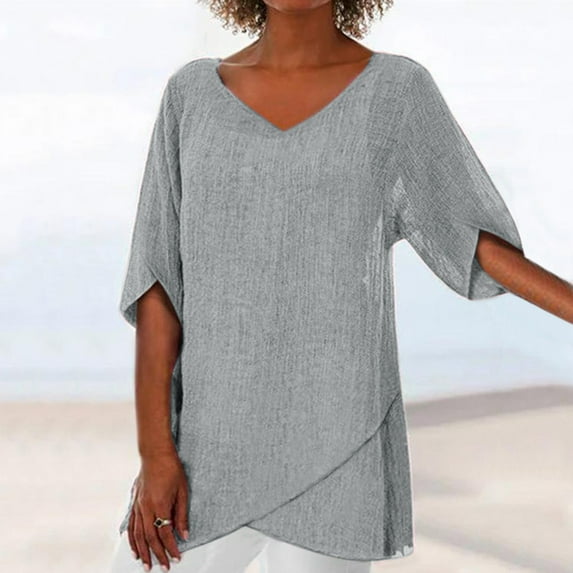 Pntutb Womens Clearance Summer Irregular Solid Top Blouse