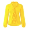 thumbnail image 1 of Pntutb Womens Clearance Tops Casual Solid Color Ruffle Collar Long Sleeve Ruffle Shirt Blouse Yellow S, 1 of 6