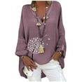thumbnail image 1 of Pntutb Womens Clearance Tops Plus Size Long Sleeve Floral Print Loose V-Neck Shirt Blouse, 1 of 3