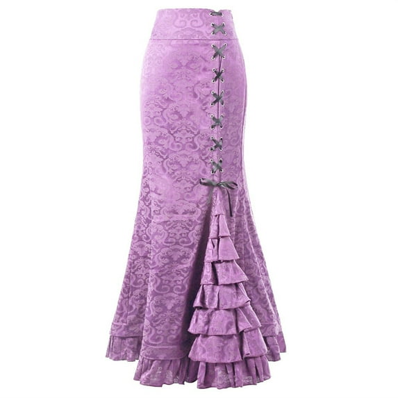 Pntutb Womens Punk Style Retro Mermaid Skirt Vintage Long Ruffle Slim Fit Fishtail Skirt