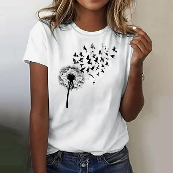 Pntutb Womens Plus Size T-Shirt Fashion Casual Printed O-Neck Loose Short Sleeve Pullover Tops