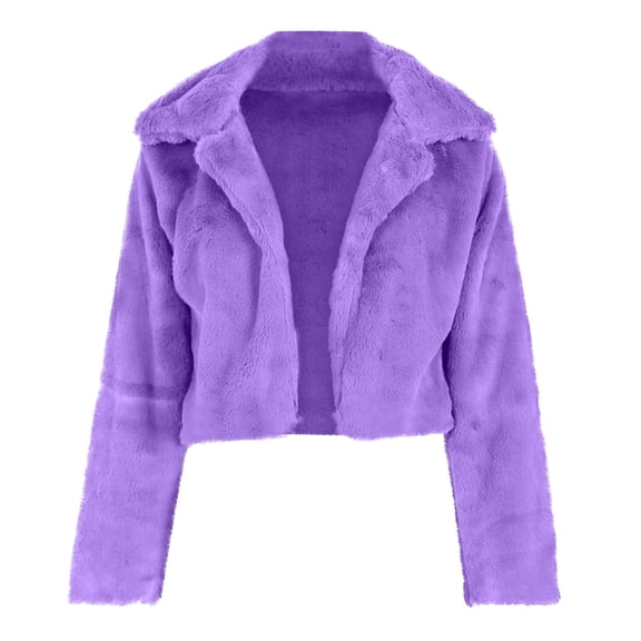 Patlollav Womens Coat Fluffys Fleece Turn-Down Collar Faux Furs Top Short Loose Coat