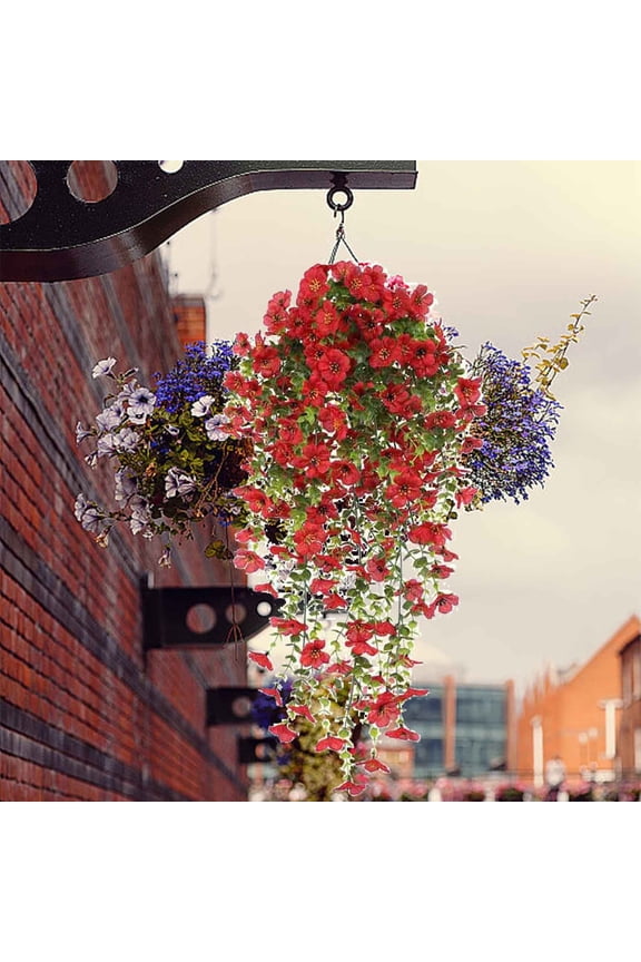 Simulated Flower Violet Green Silk Flower Wall Hanging -Border Rattan Hanging Basket Ceiling Decoration