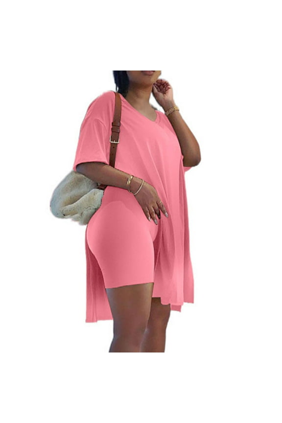 Pntutb Women's Plus Size 2 Piece Outfits Tops Biker Shorts Sets Tracksuits