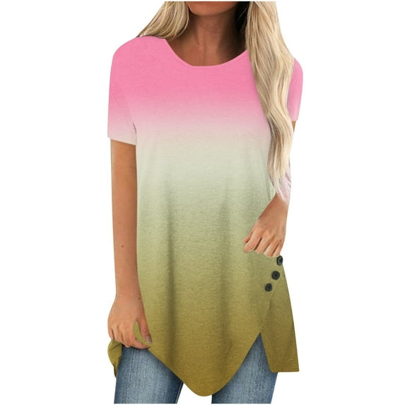 Pntutb Womens Clearance,Women's Plus Size Round Neck Short Sleeve Irregular T-Shirt Rollback Tops