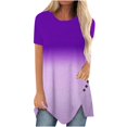 thumbnail image 1 of Patlollav Womens Plus Size Tops Button Print Round Neck Short Sleeve Irregular T-Shirt, 1 of 5