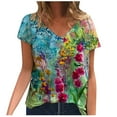 thumbnail image 1 of Pntutb Women's Plus Size Short Sleeve Print V-Neck Tops Tee T-Shirt Blouse Blue 5XL, 1 of 5