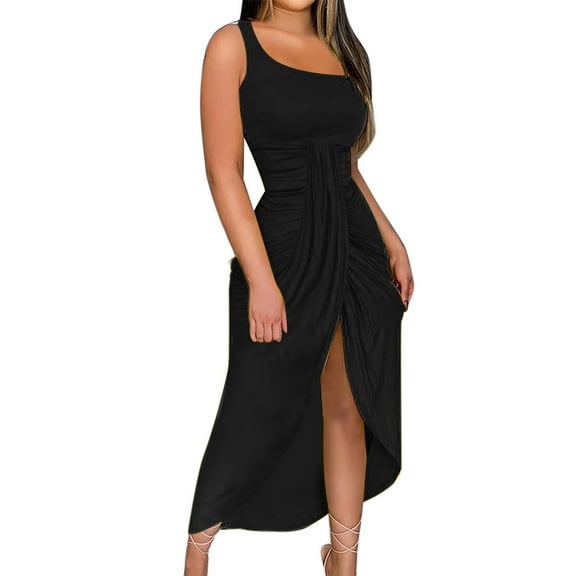 Pntutb Women's Summer Solid Strapless Beach Split Dress Party Club Long Dress
