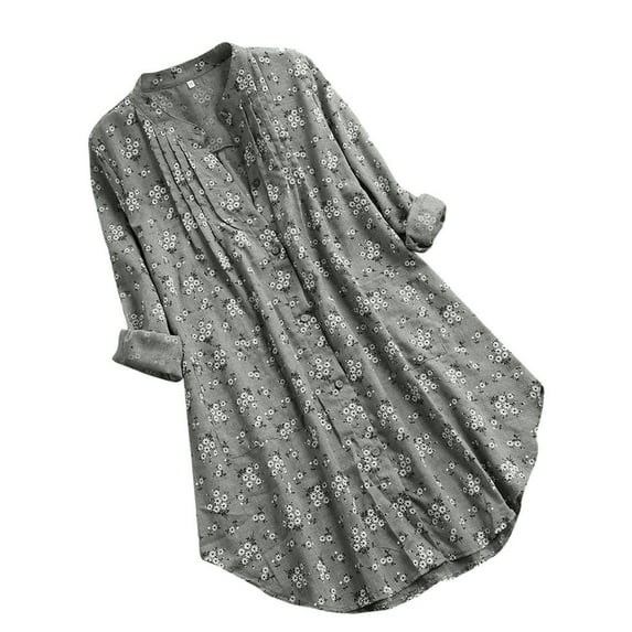 Pntutb Women's V-Neck Pleated Floral Print Long Sleeve Casual Tops T-Shirt Blouse Clothes