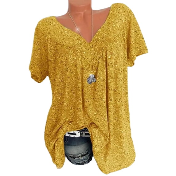 Pntutb Womens Summer Tops,Women's Plus Size Short Sleeve V-Neck Print Blouse Pullover Tops