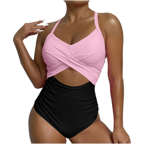 Pntutb Womens Cutout Swimsuits Trendy Front Criss Cross Halter Bathing Suit 2024 Summer Holiday One Piece Swimsuit Beachwear